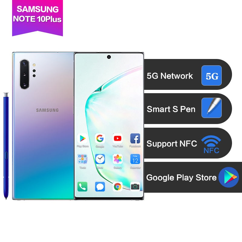 Samsung Galaxy Note 10 Plus  Waterproof AMOLED NFC 3040*1440 12G 256G Fingerprint+Face ID 4300mAh Octa Core 4 cameras S Pen